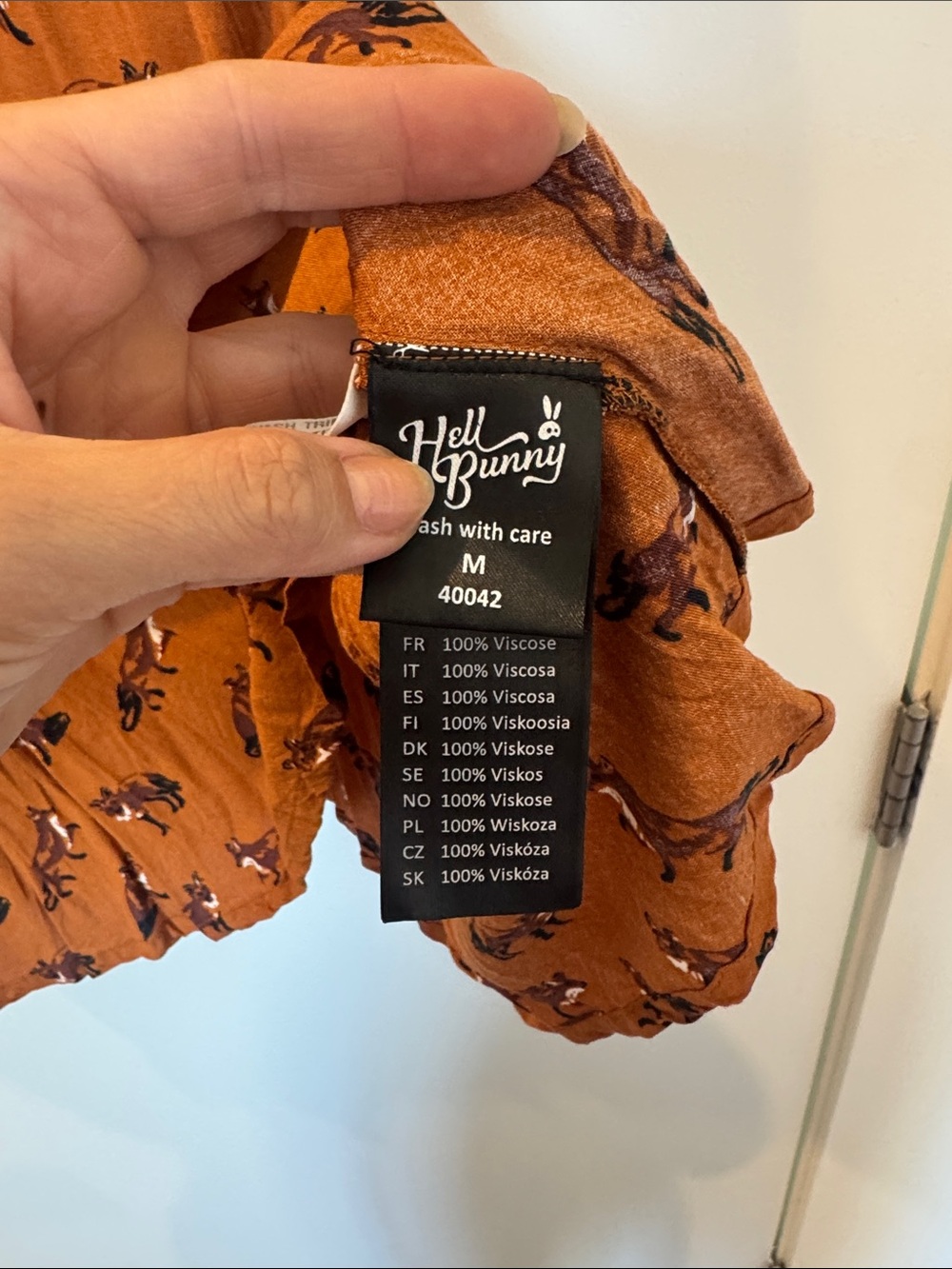 Hell Bunny Rust Fox Print Mini Dress with Cream Collar - Picture 6 of 8